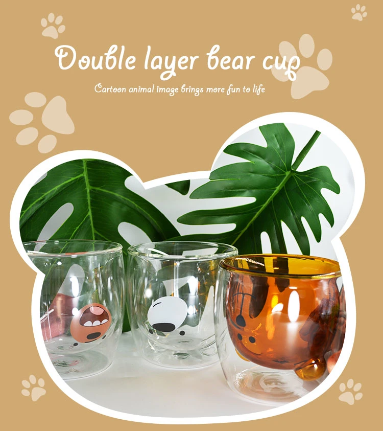 High Quality Double-Wall Glass Tea Mug Bear Shape Glass Cup