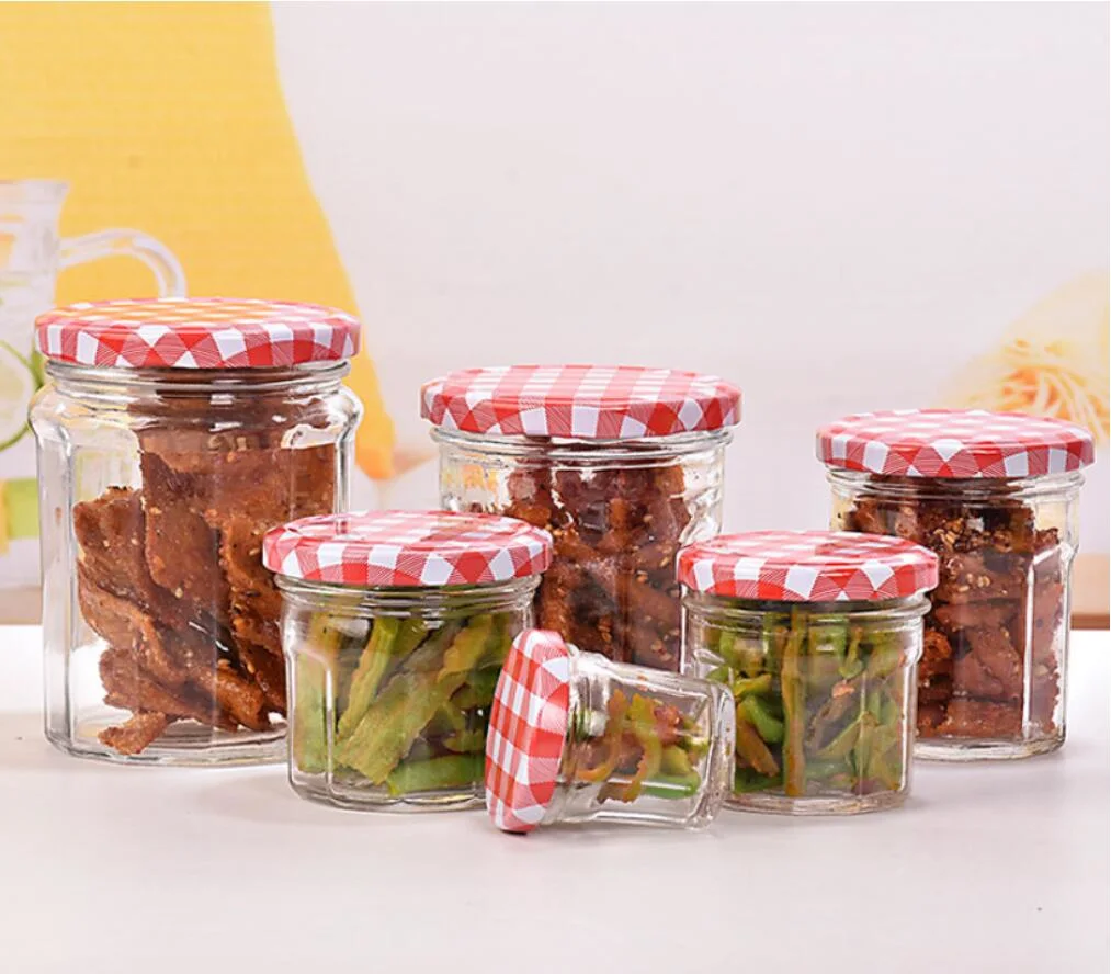 Food Fruit Jam Packaging Clear Glass Jars for Storage Jam (Grid pattern cap)