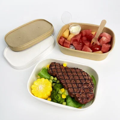 Take Away Insalata Ramen Zuppa Contenitori Scatole per imballaggio rettangolari Carta Kraft Take Away Bento Bowl Pranzo Fast Food Box Packaging